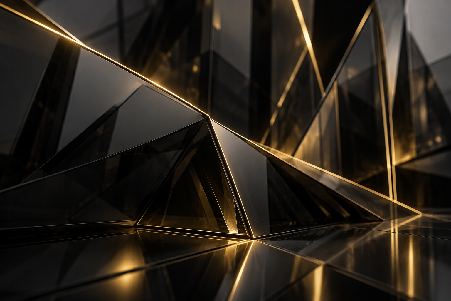Gold light tracing the edges of dark architectural glass